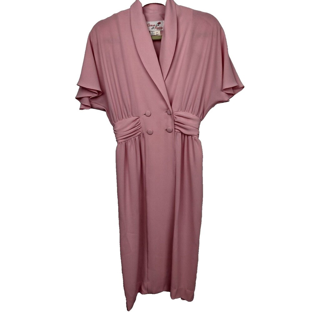 Vintage Caron Petite Chicago Pastel Pink Dress Size 6 Feminine Flutter Sleeve